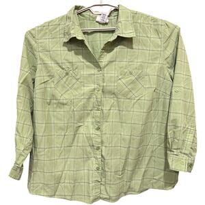 Essential by Maggie Womens Top Plus 26W Green Plaid Button Up Long Sleeve Blouse
